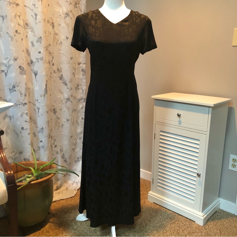 90s Laura Ashley black rose jacquard maxi dress size 4 amazing vtg condition EUC